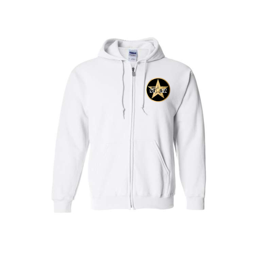 Gym Hooded Sweater, Zipper Sweater, Signature Body By Starz Full-Zip White, Activewear Sweater